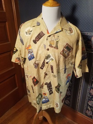 Hilo Hattie Shirt Size L Collared S/S Button Up Hawaiian Aloha Card Vacation