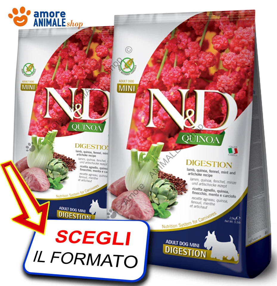 Farmina Dog N&D Quinoa Digestion Adult Mini → Agnello - 800 gr / 2,5 kg - Cani