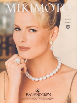 1995 Sexy Fashion Lady Blonde Mikimoto Pearls 1-Page Magazine