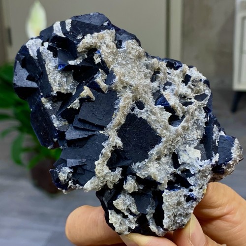 319G Natural black rose fluorescent cube fluorite specimen glow under UV light - 第 6/23 張圖片