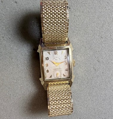 Vintage 1955 Lord Elgin Shockmaster 14K Gold Filled Men's Watch - Waffle Dial