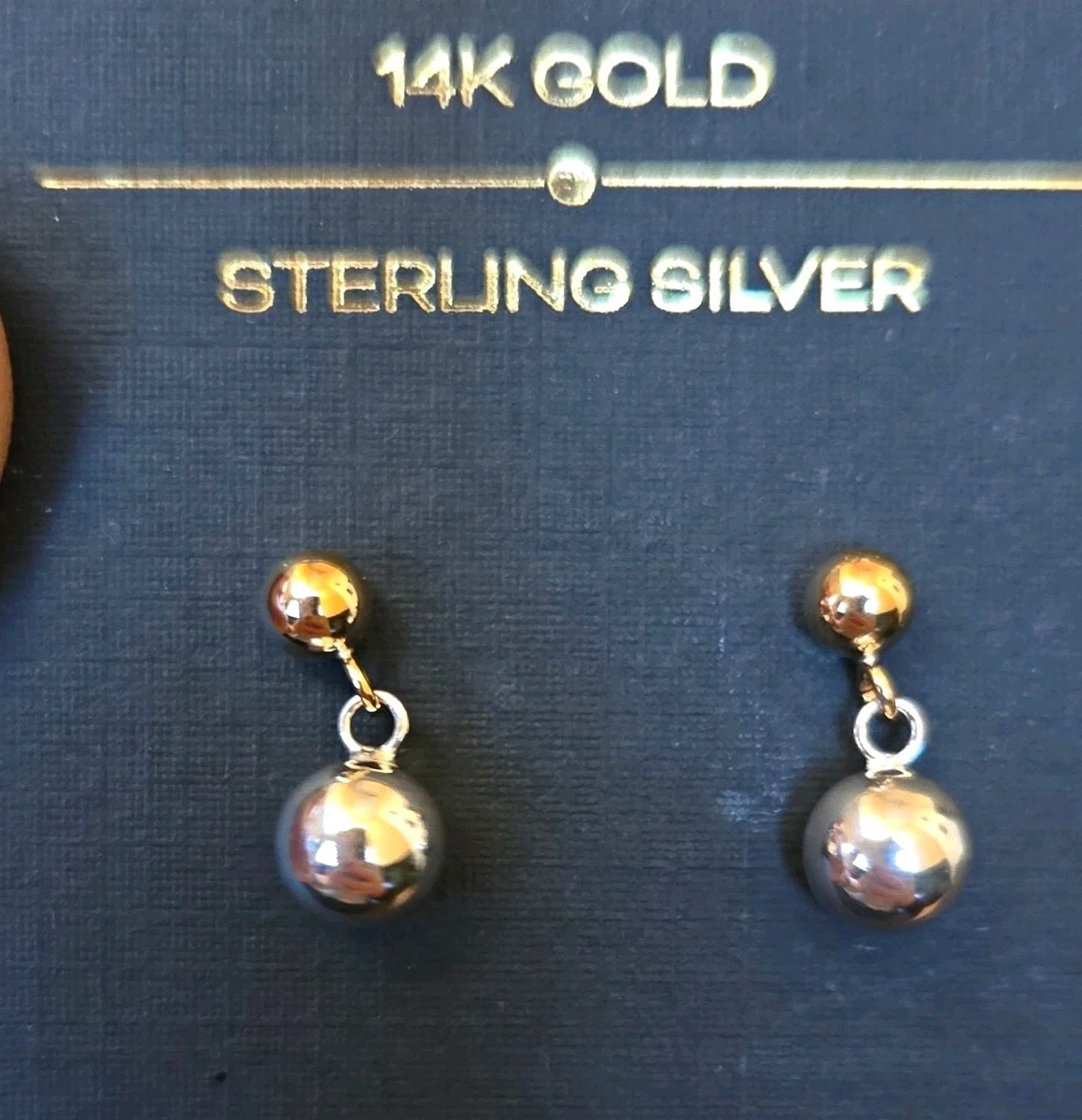 14K gold and Sterling Silver Ball Dangle Stud Earrings Butterfly Back Gold Posts