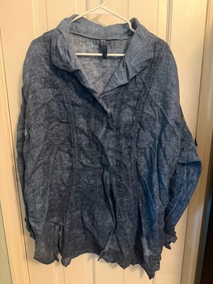 Cynthia Ashby Womens Linen  Aqua Elon Jacket Size 2 Blue Textured Lagenlook New