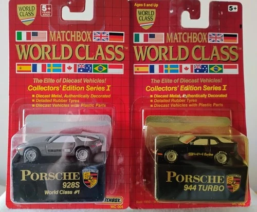 1993 Vintage Matchbox World Class 1st Edition Porsche 928s,944 Turbo 2 Car Lot