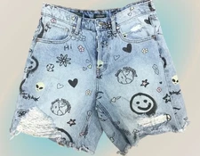 WILD FABLE Denim Bermuda Shorts Women 6 High Rise Graffiti Button Fly Y2K Jorts