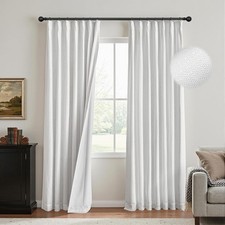White Blackout Curtains 90 inches Long Pinch Pleated Curtains for Living Room