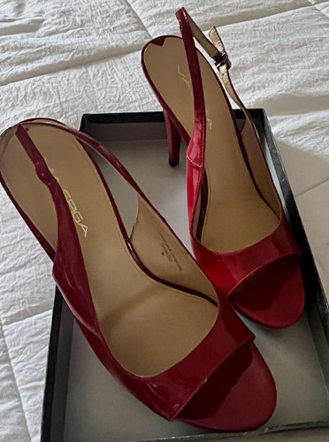 Via Spiga Red Patent Leather Slingback Peep Toe Stiletto Heels 9 Buckle