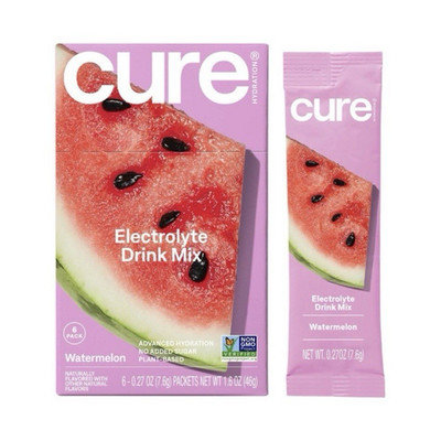 Cure Hydration Electrolyte Drink Mix Watermelon Powder 6 Packets No Sugar