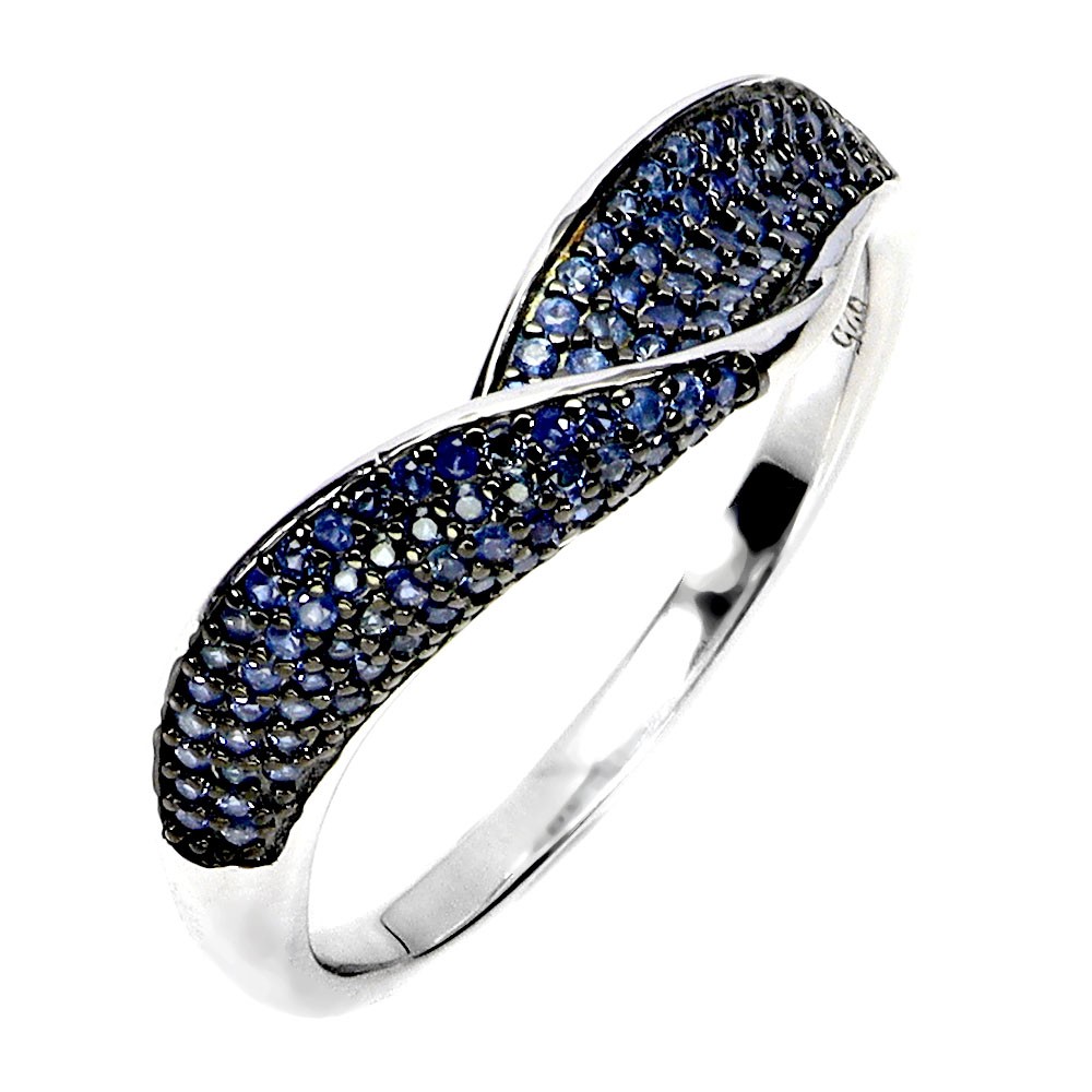 925 Sterling Silver Ring Blue Sapphire Round Diamond Cut Gemstone Jewelry Sz 7.5