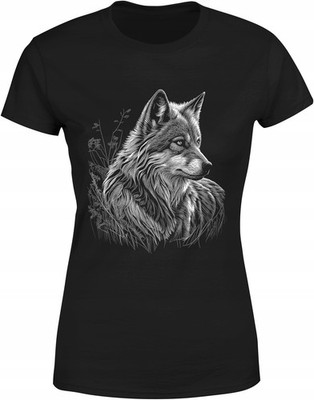 WOLF DAMEN-T-SHIRT MIT WOLF-AUFPICK, SCHWARZ, GRÖSSE M