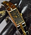 Seiko Women's Watch Black Dial Two Tone Rectangle 2e20-7479 NEW BATTERY!