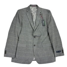 Tommy Hilfiger Mens TH Flex Modern Fit Windowpane Sport Coat Gray Camel 44L