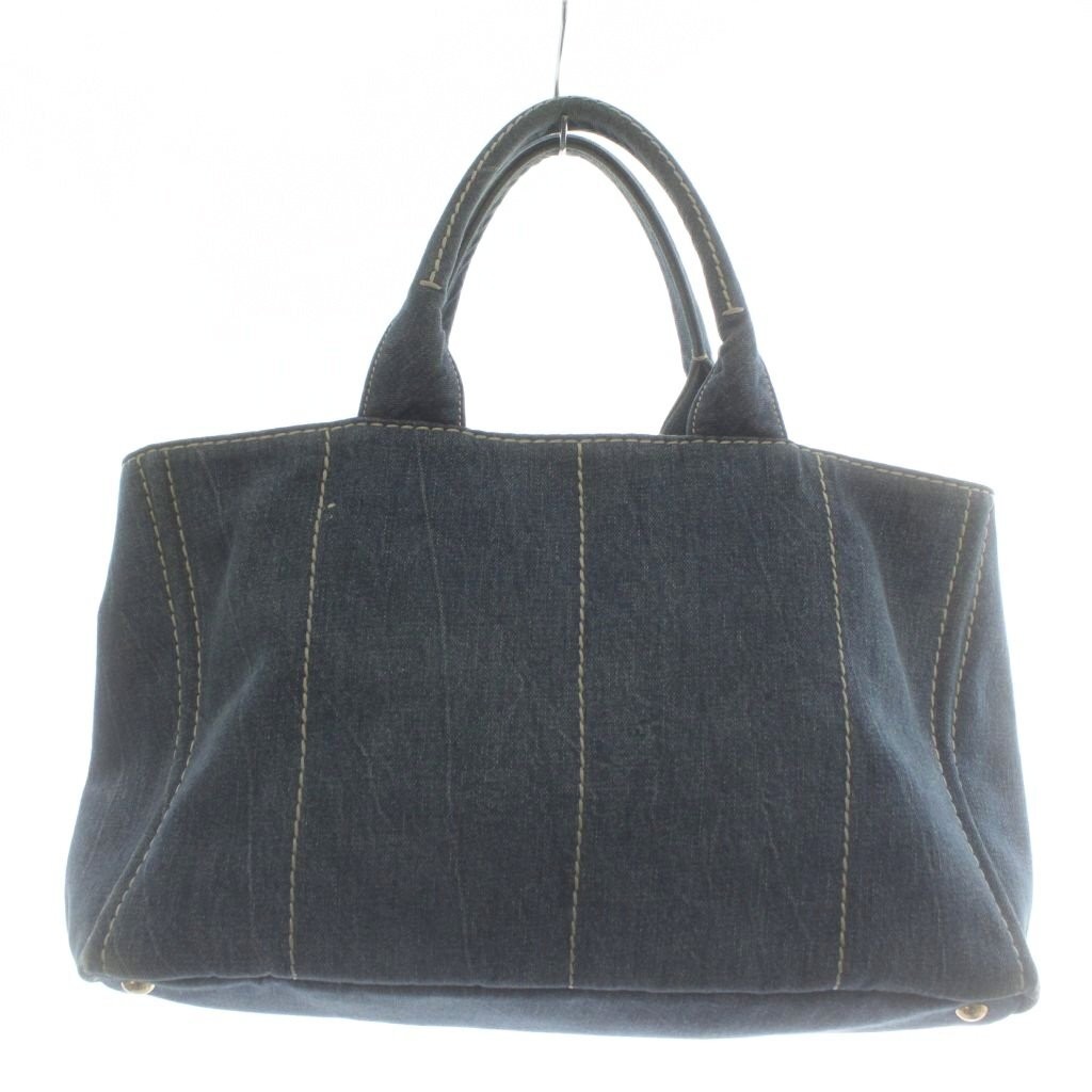 PRADA Canapa Tote Bag Hand Denim Logo Triangle Plate Print Indigo Navy XZ OH GY1 thumbnail 2
