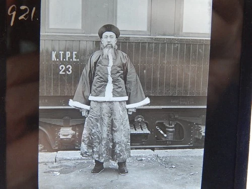 c1900 CHINA REAL PHOTOGRAPHIC MAGIC LANTERN SLIDE TIENTSIN PUKOW RAILWAY No.921