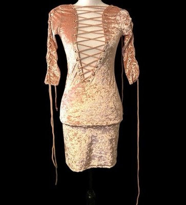 Current Mood Princess Velvet Crushin Lace Up Dress size medium Pastel Baby Pink