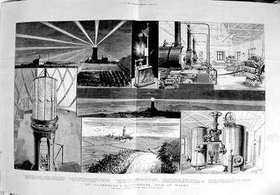 Alter antiker Druck 1889 Catherine's Lighthouse Isle Wight elektrisches Licht 19.