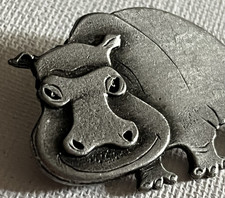 Vintage Metzke Hippo Brooch Pin Hippopotamus Pewter Africa Animal Figural Signed