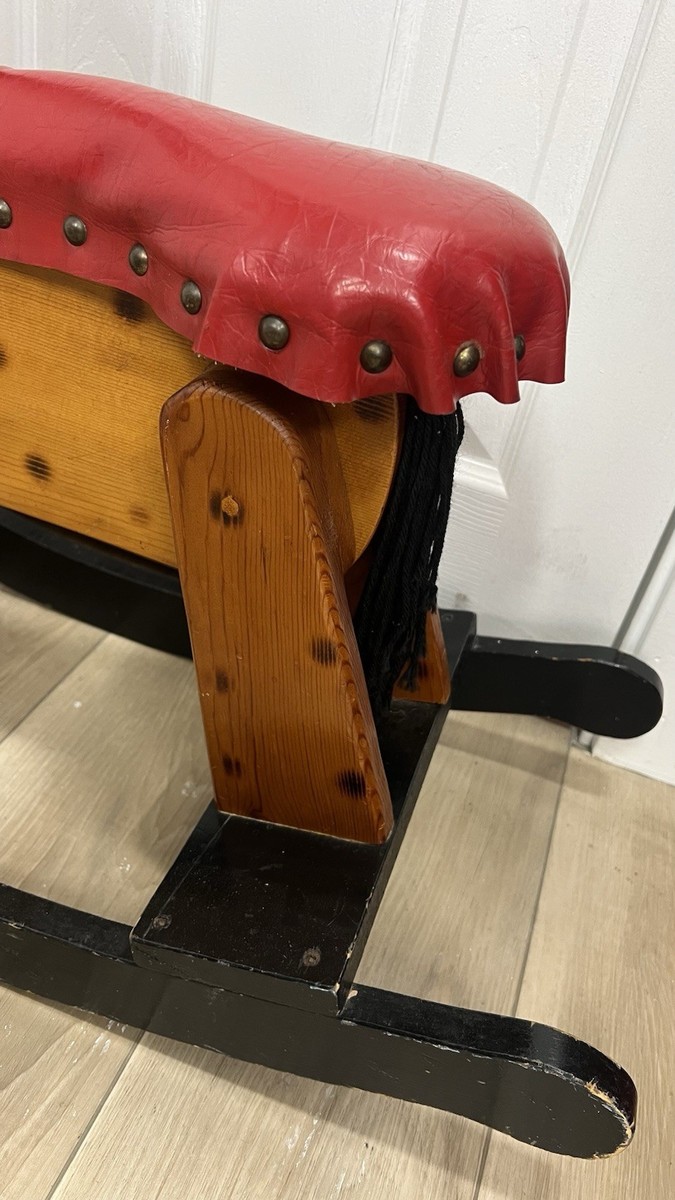 Vintage 25” Solid Wood Rocking Horse – Hand-Painted Toy with Red