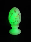 Vtg. Hand Painted FENTON Custard Yellow Uranium Glass Pedestal Egg~Louise Piper