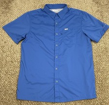 Columbia PFG Men  s Omni Shade Short Sleeve Button Up Fishing Shirt Blue Medium