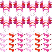 48 Pcs Valentines Red Heart Bopper Glitter Headbands and Heart Sunglasses, Va...