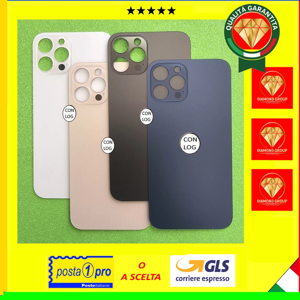 APPLE BACK COVER SCOCCA VETRO IPHONE 12 PRO MAX BACK POSTERIORE + BIADESIVO BIG HOLE