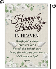 Heavenly Birthday Memorial Garden Flags - Double-Sided 12x18 Inch Decoration