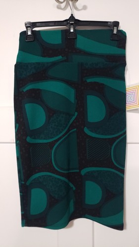 LuLaRoe Cassie Pencil Skirt Size XS Geometric Teal Black Grey Stretch Knit