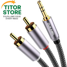2-Male RCA to AUX Braided Stereo Cable - 24k Gold-Plated  Double-Shielded - To