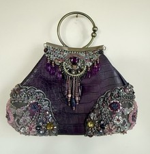 Vintage Mary Frances Croc Embossed Beaded Purple Passion Handbag Shoulder bag