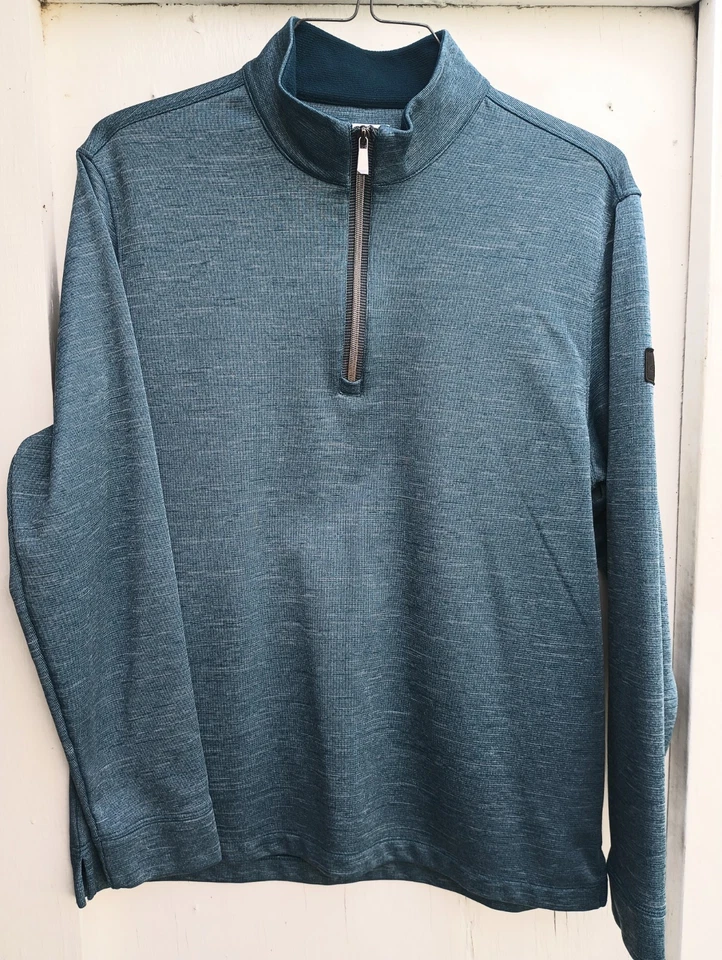 Pullover para hombre Greg Norman azul media cremallera manga larga grande ropa activa golf Foto 3 de 4