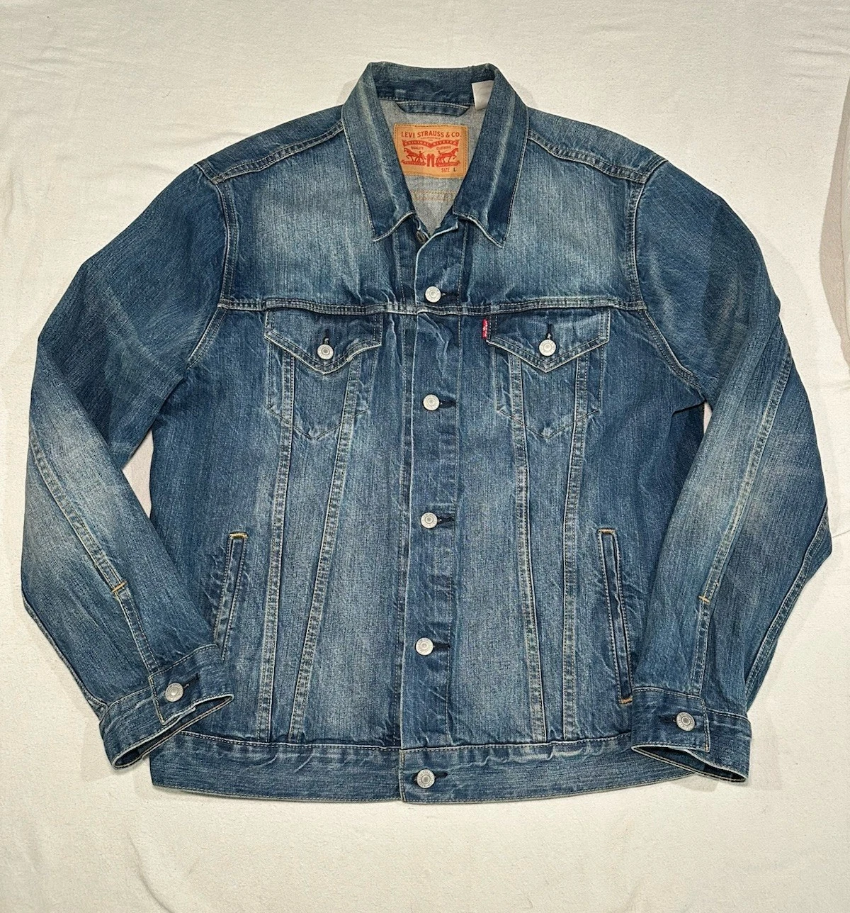 LEVI'S PREMIUM BUTTON UP BLUE DENIM MEN'S LARGE JEANS JACKET 723350009