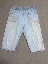American Sweetheart Pants Girls Size 12A Light Blue Denim Cropped Elastic Waist