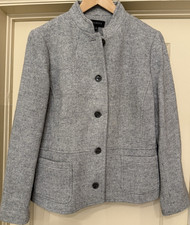 Talbots Gray Herringbone Wool Blend Button Front Lined Jacket Pockets Size 16