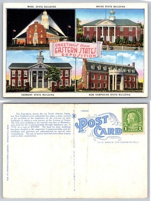 Eastern States Exposition Postcard - MA ME VT NH State Buildings Tichnor