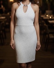 $129 NWT Guess White Chain Keyhole Halter Sheath Dress Sleeveless Knee Length