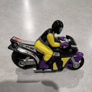 Hot Wheels Diecast Motorcycle with Rider Figure #21 Black/Yellow/Purple