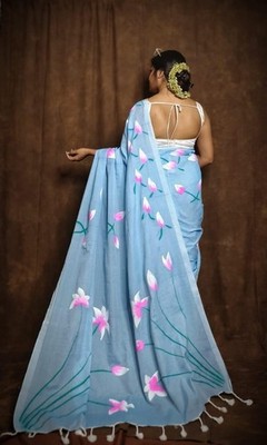 Hand printed Pure Cotton Saree for Women stylish Ethnic Wear Flower Design