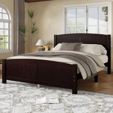 Queen Size Platform Bed,Wood Bed Frame with Support Slats for Bedroom Espresso