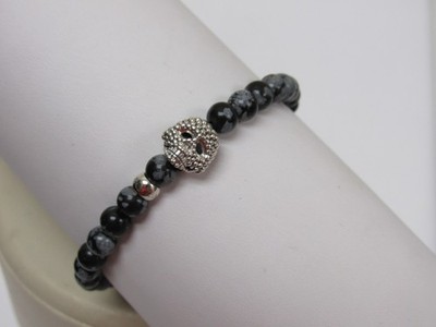 Designer LAGOS S/S Signature Caviar Snowflake Obsidian Skull Armband