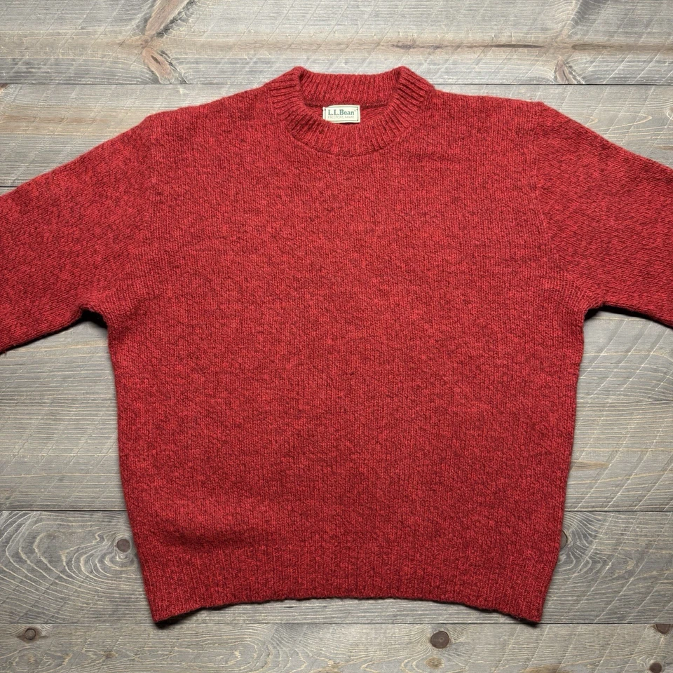 Suéter De Colección LL Bean Ragg Lana Para Hombres Grande Cuello Redondo Pullover Rojo Hecho en EE. UU. Foto 3 de 4