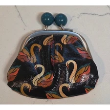 Fossil Key Per Coin Purse Wallet Swan Kiss Clasp Closure PVC Coated Leather