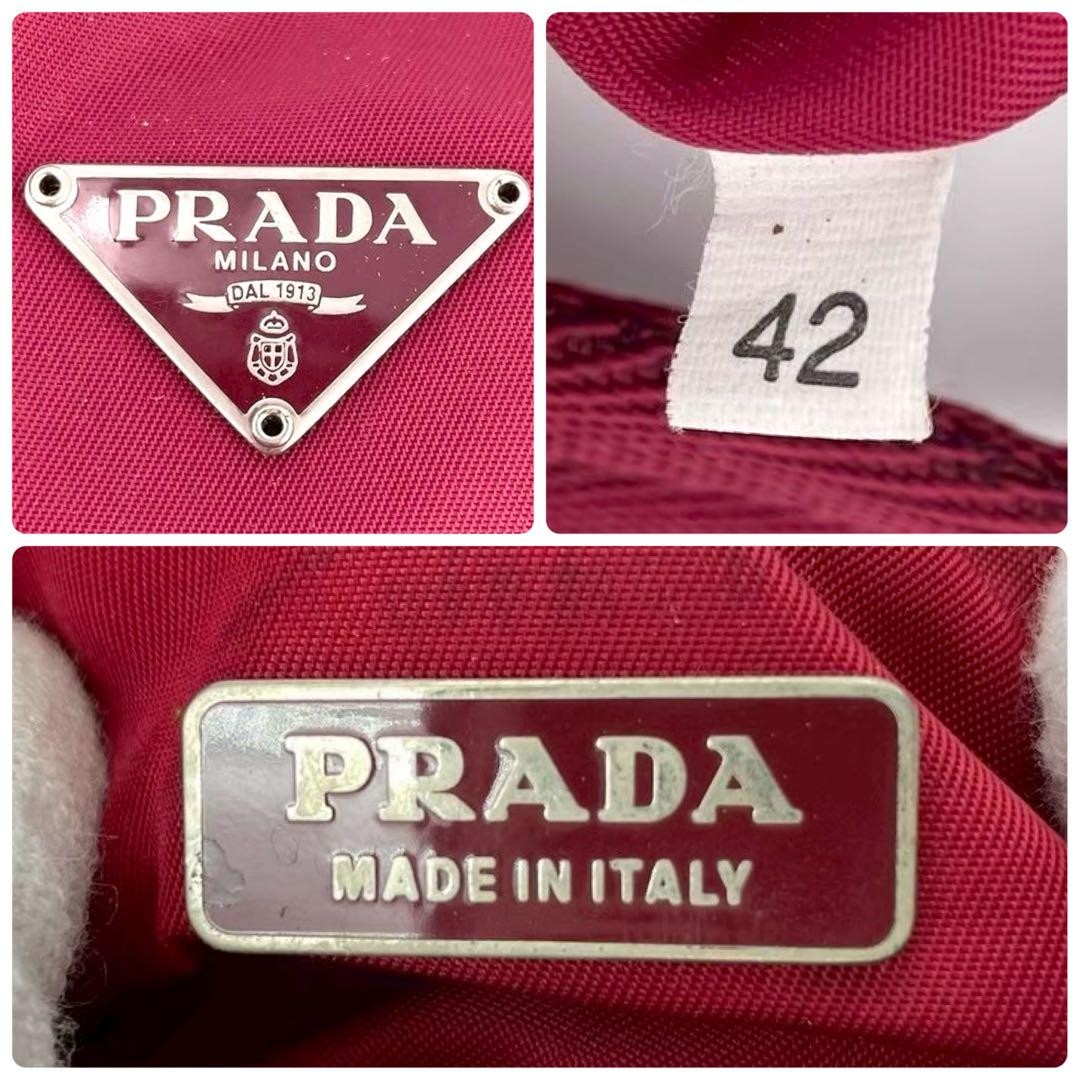 PRADA Accessory Pouch Hand Bag Tote Purse Logo Nylon Red Authentic thumbnail 19