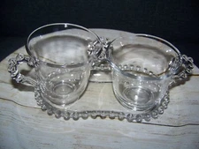 Vintage Set Imperial Glass Candlewick Sugar & Creamer On Tray Clear Glass