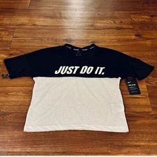 Nike Running DRI-FIT Black White Cropped Top Color Block