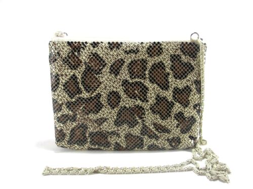 Leopard Animal Print Clutch Handtasche Metall Mesh Clutch mit Kette für Damen - Bild 7 von 68
