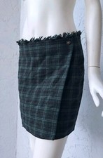 Abercrombie Fitch Vintage 90's Wool Green Plaid Mini Wrap Skirt Size Small