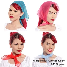 Sheer Chiffon Square Scarf 24” Solid Colors 50s Style Head Neck Scarves -Hey Viv