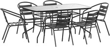 Lila 7-Piece Glass Patio Table and Chairs Set, Outdoor Patio Dining Set with Rec