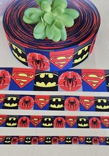 3/8, 5/8, 7/8  1.5 " 1 YD Superhero Grosgrain Ribbon Batman Spider-Man